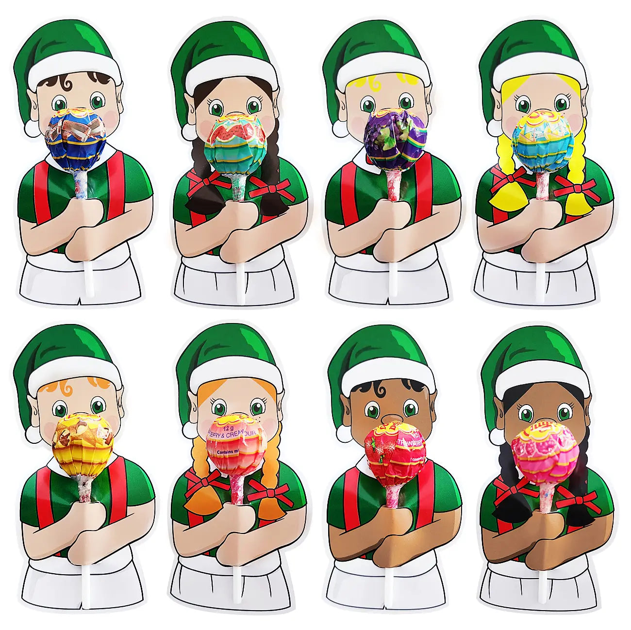 My Elf Friends Elves lollipop holders, party favours with chupa chups