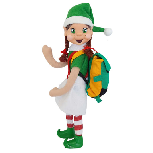 elf backpack worn by my elf friend standing and waving.