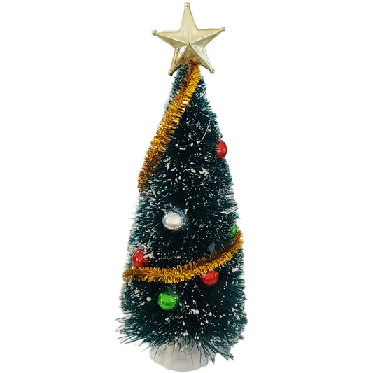 Miniature Christmas tree decorated with baubles, star and tinsel. Elf house accessory