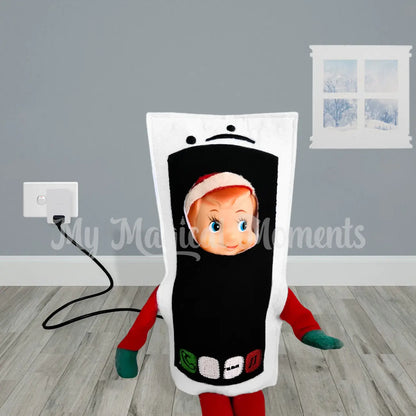 elf dressed as phone rechargin