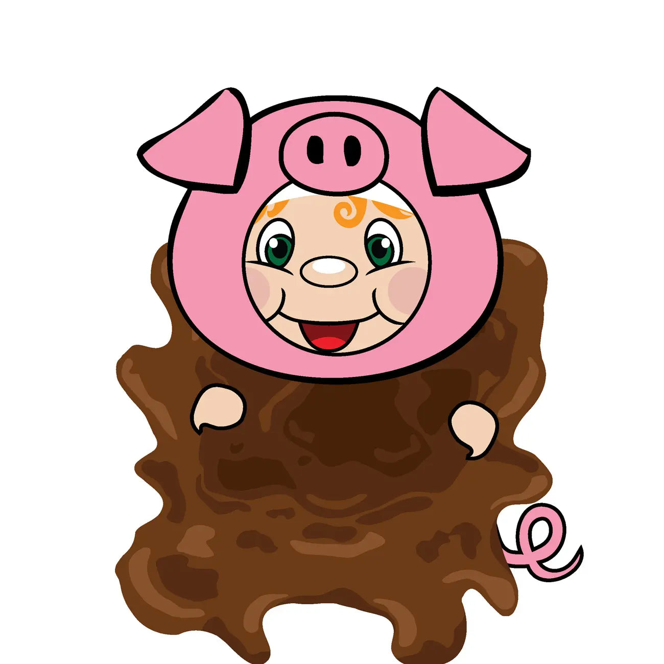 Pig Elf in mud, clipart