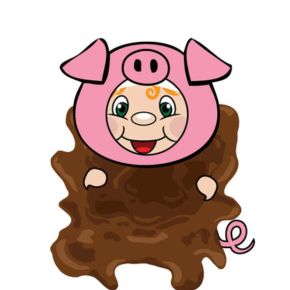 Pig Elf in mud, clipart