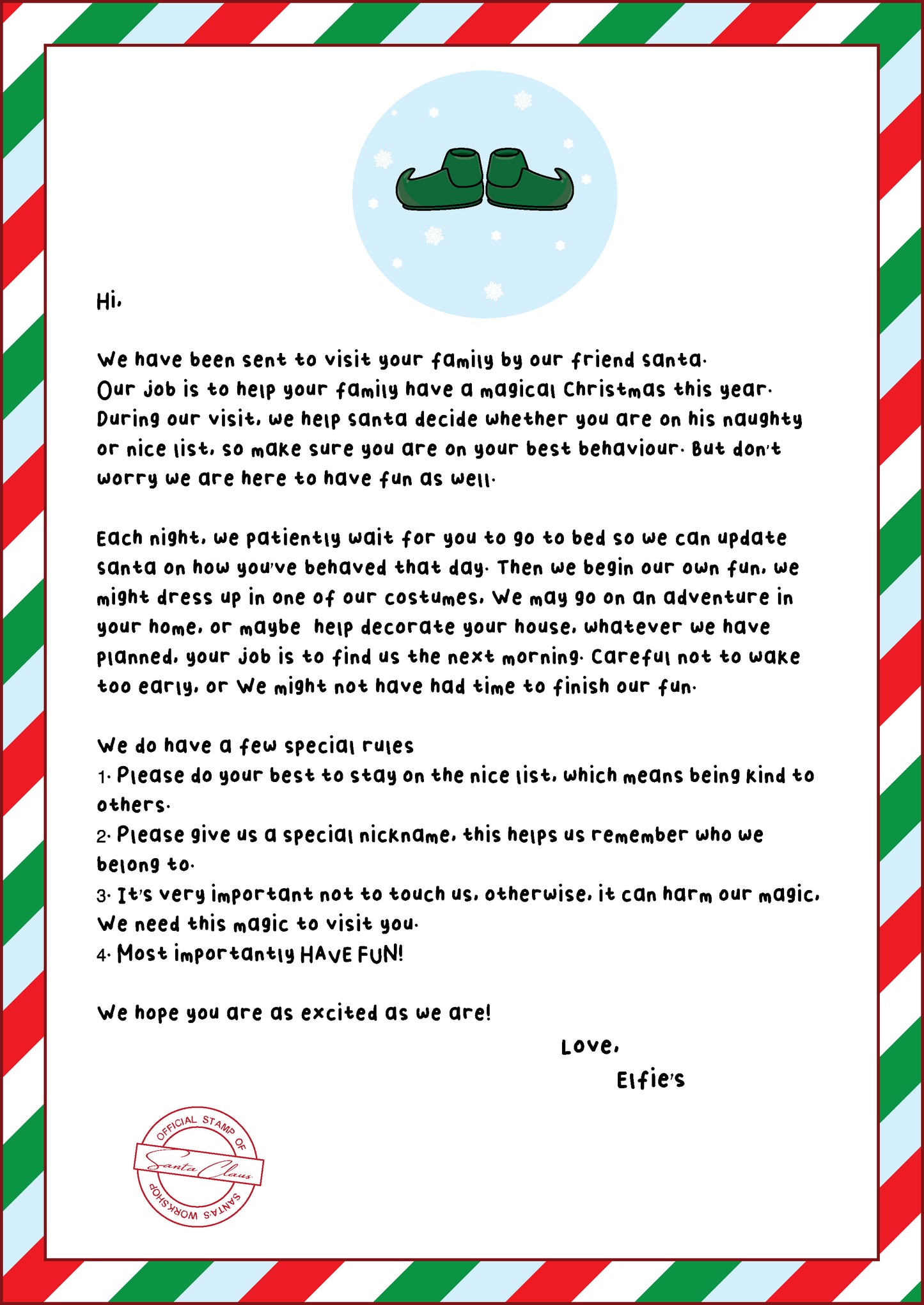 free arrival letter for elves