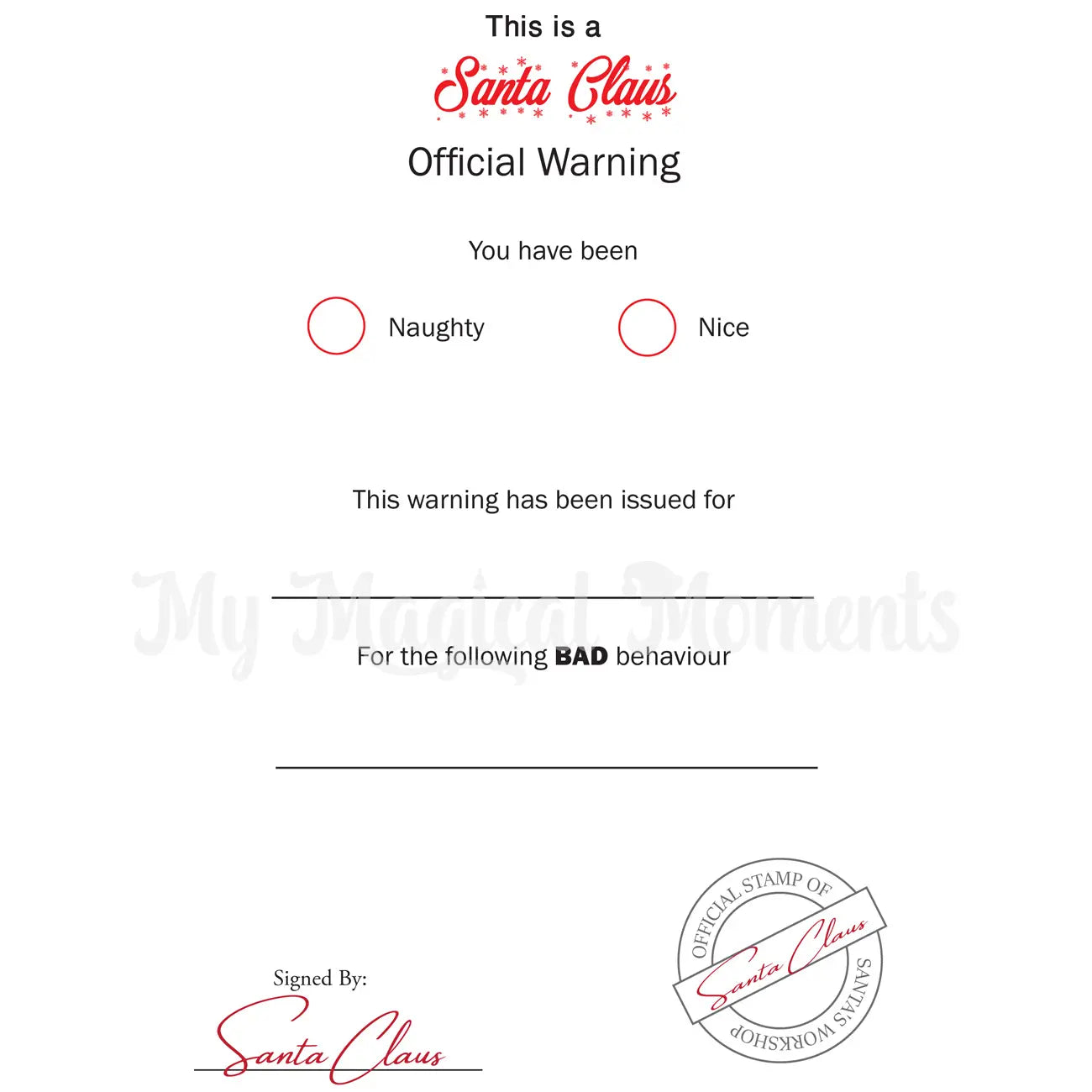 santa claus warning letter props & accessories in australia & new