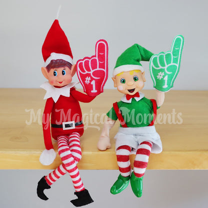 Elves holding a number 1 foam mit