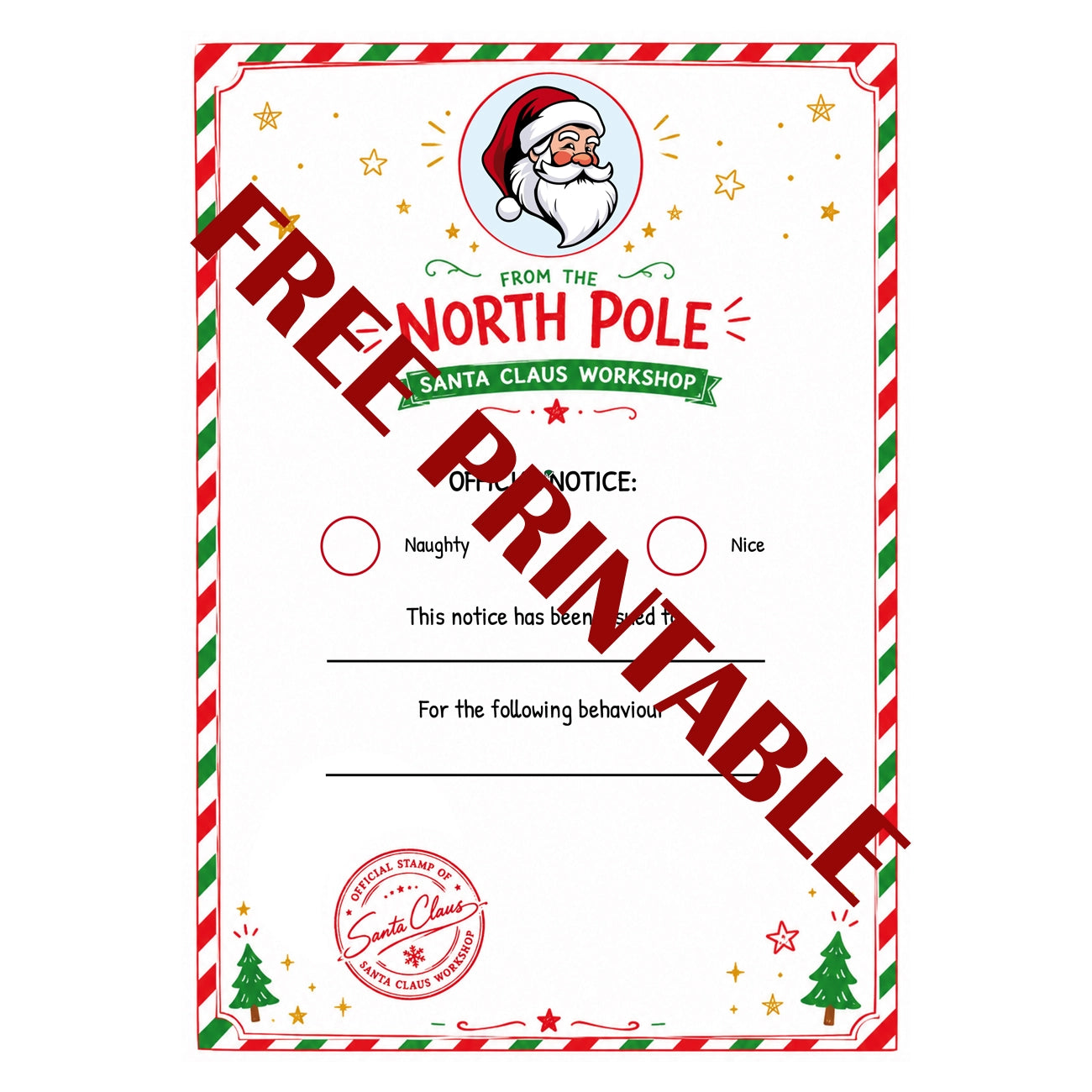 Santa Official Warning for naughty or Nice Elf Printable