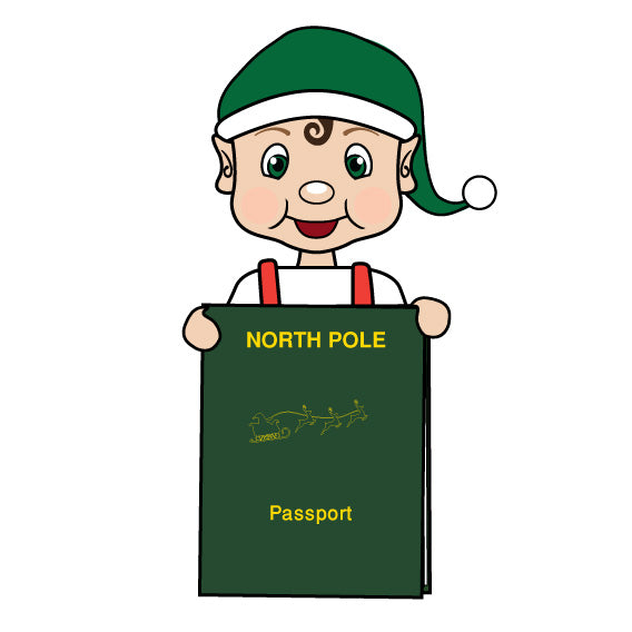 elf toddler holding a passport clipart