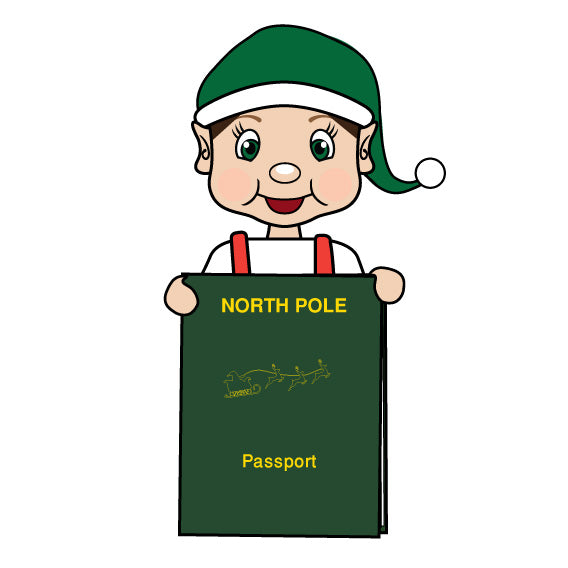 Brown hair elf toddler holding passport clipart