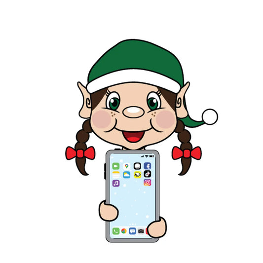 Elf holding a mobile phone clipart