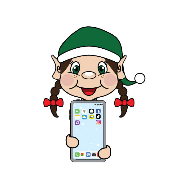 Elf holding a mobile phone clipart