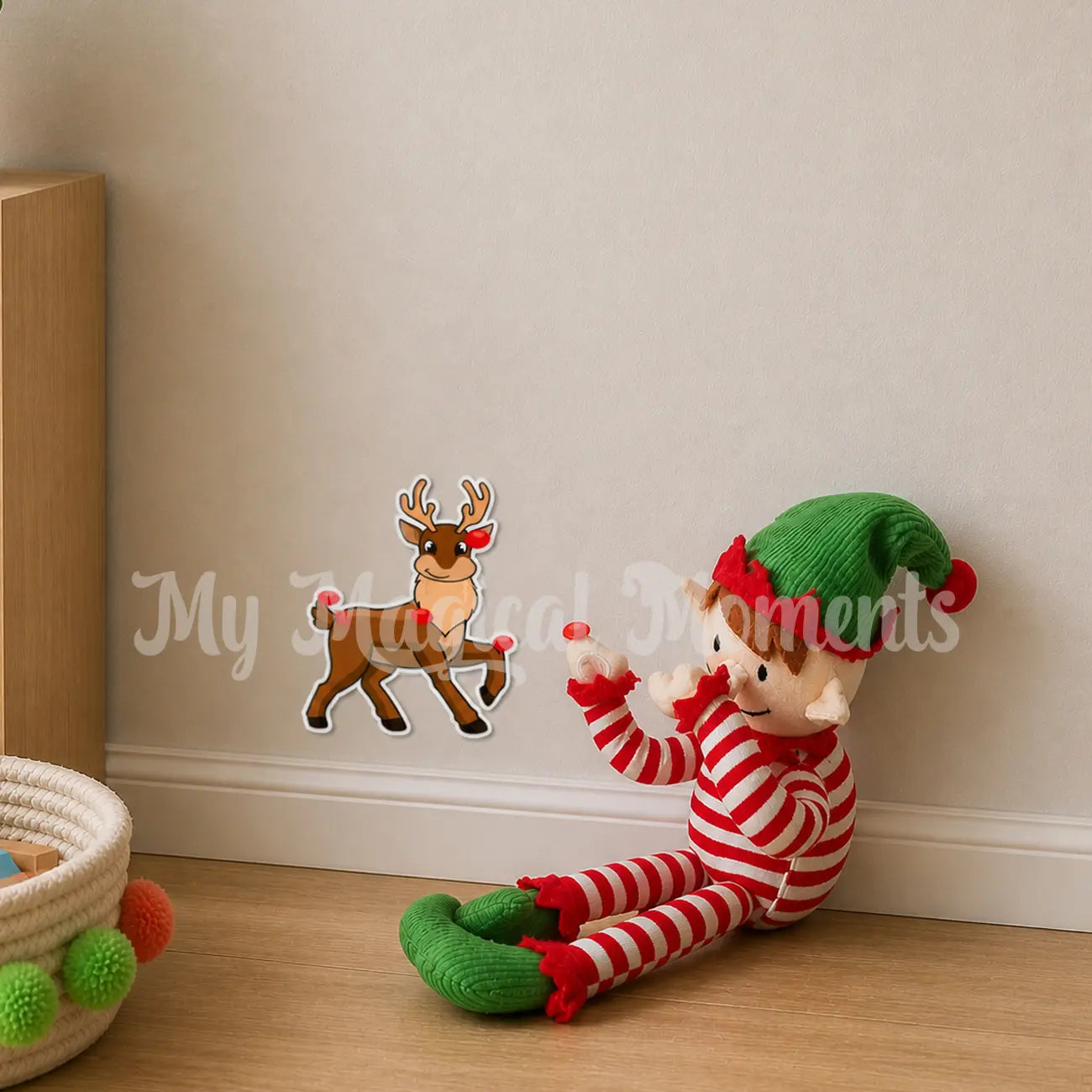 Elf for Christmas playing pin the nose game