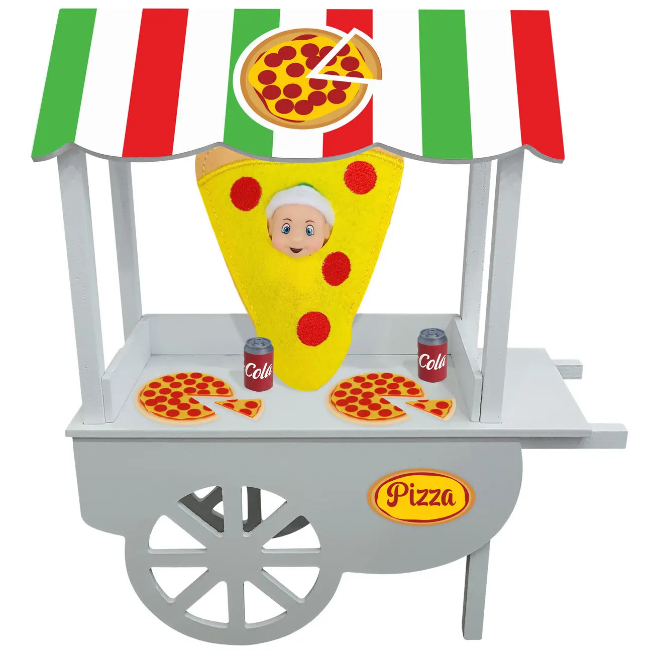 Elf pizza shop with accessories, mini cola, and pizza