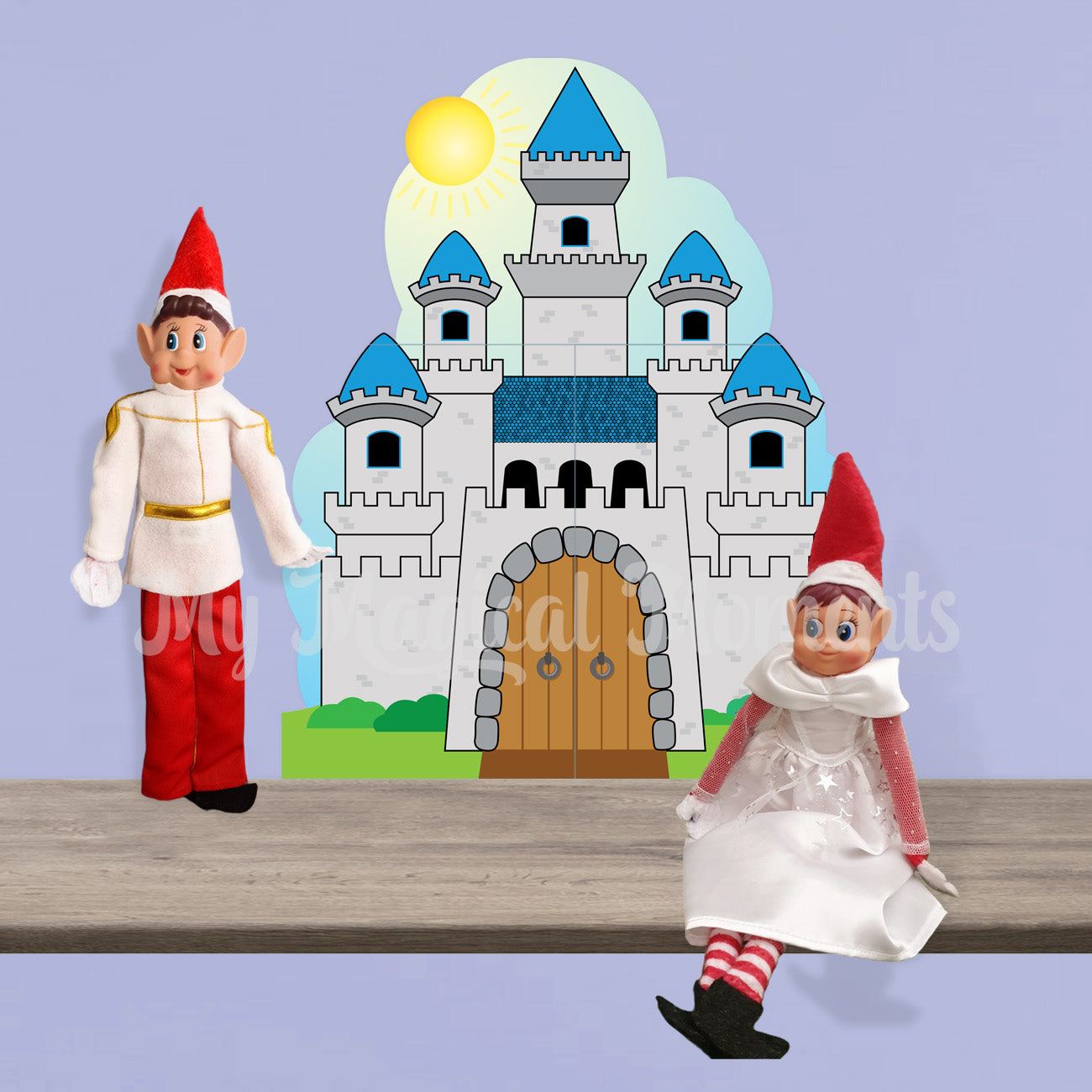 Elves dressed as a prince and princess with their own castle