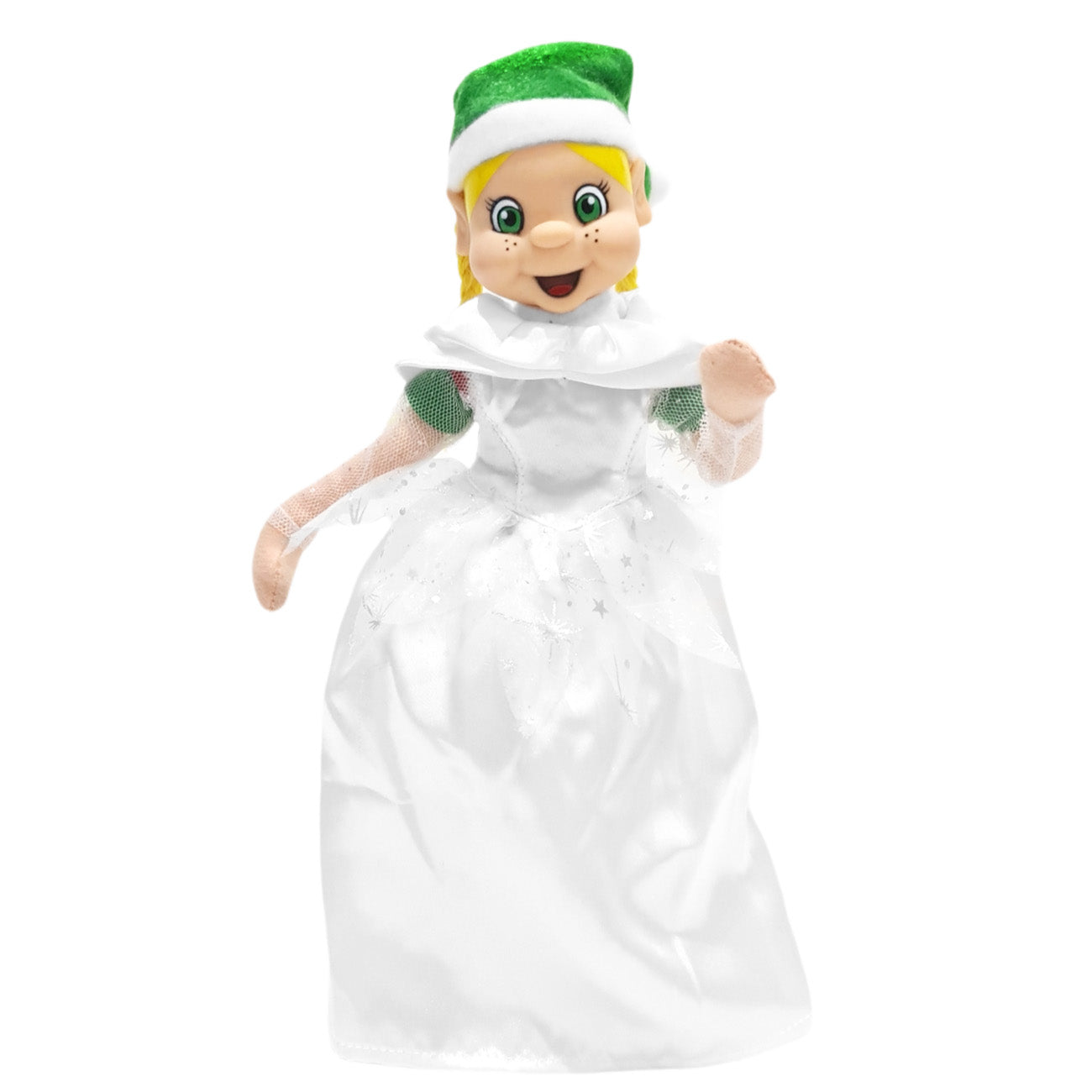elf wearing a white princess dress