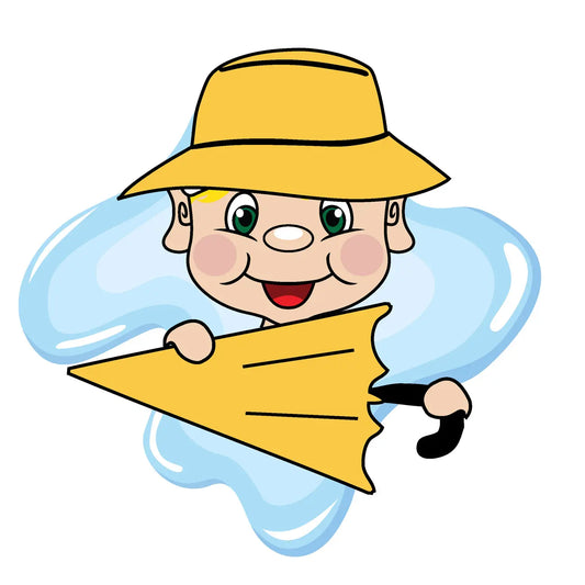 Elf clipart dressed in a rain hat and umbrella