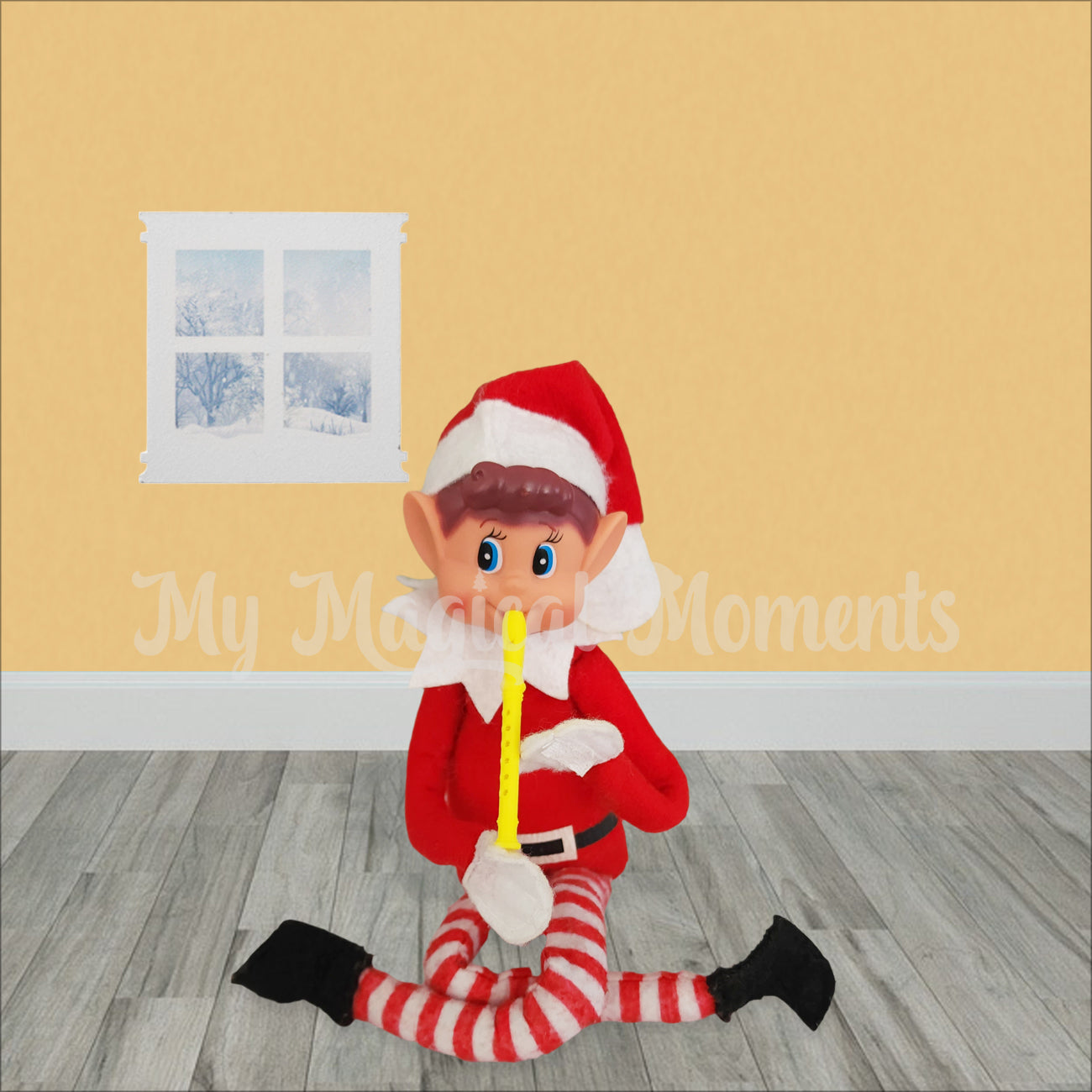 ELves behavin badly playing a elf sized yellow recorder
