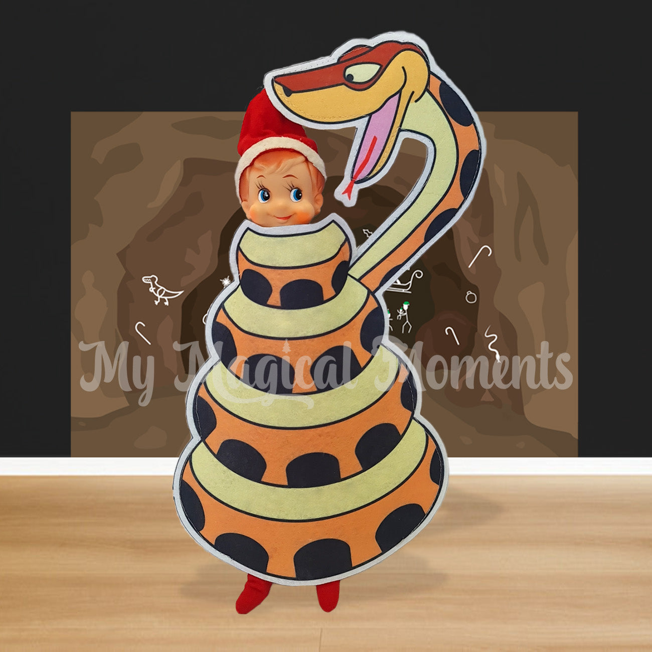Elf snake outfit in front of a caveman printable
