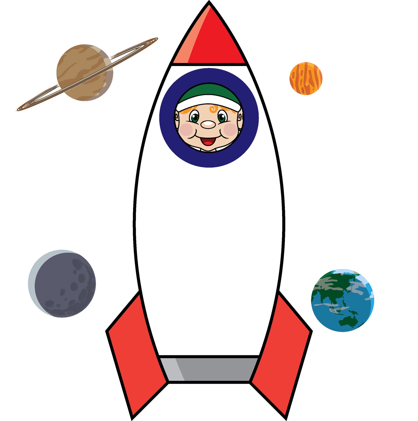 Elf in a rocket ship flying in space clipart