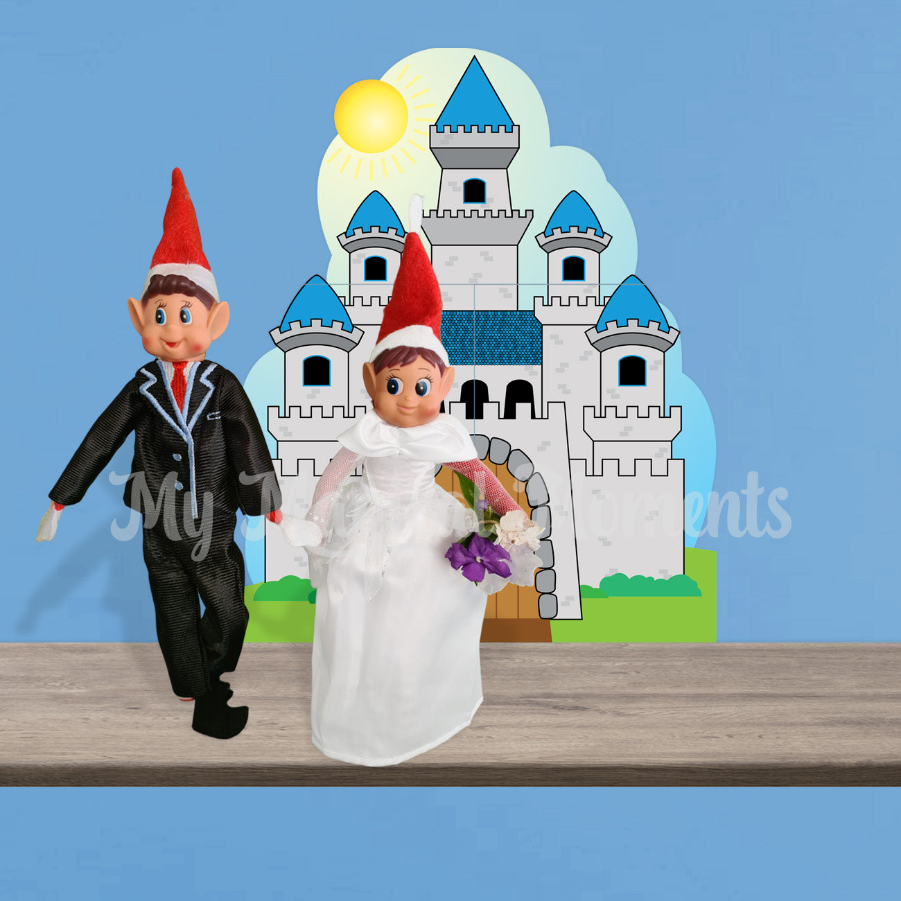 Elves getting married in front of a castle