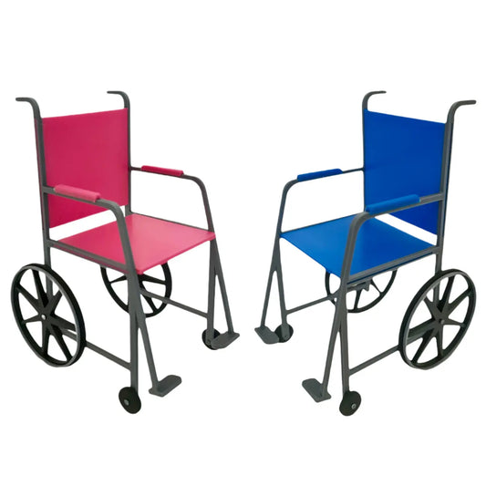 Miniature elf wheelchair. 3d printed in blue or pink with moveable wheels