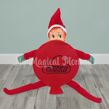 elf wearing a whoopie cushion