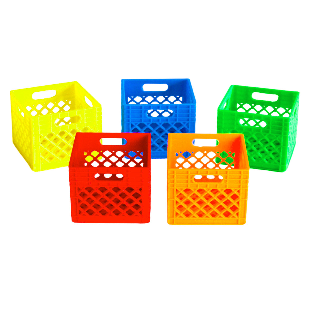Miniature elf milk crates, Red, blue, green, orange and yellow