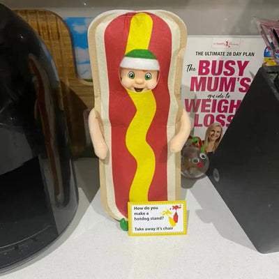 elf friend dressed as a hot dog customer photo