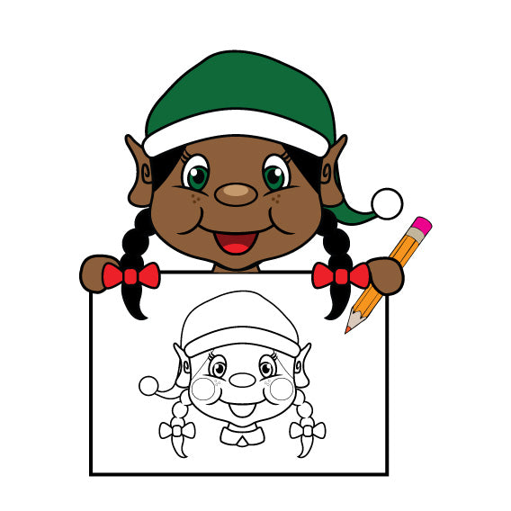 elf holding colouring sheets