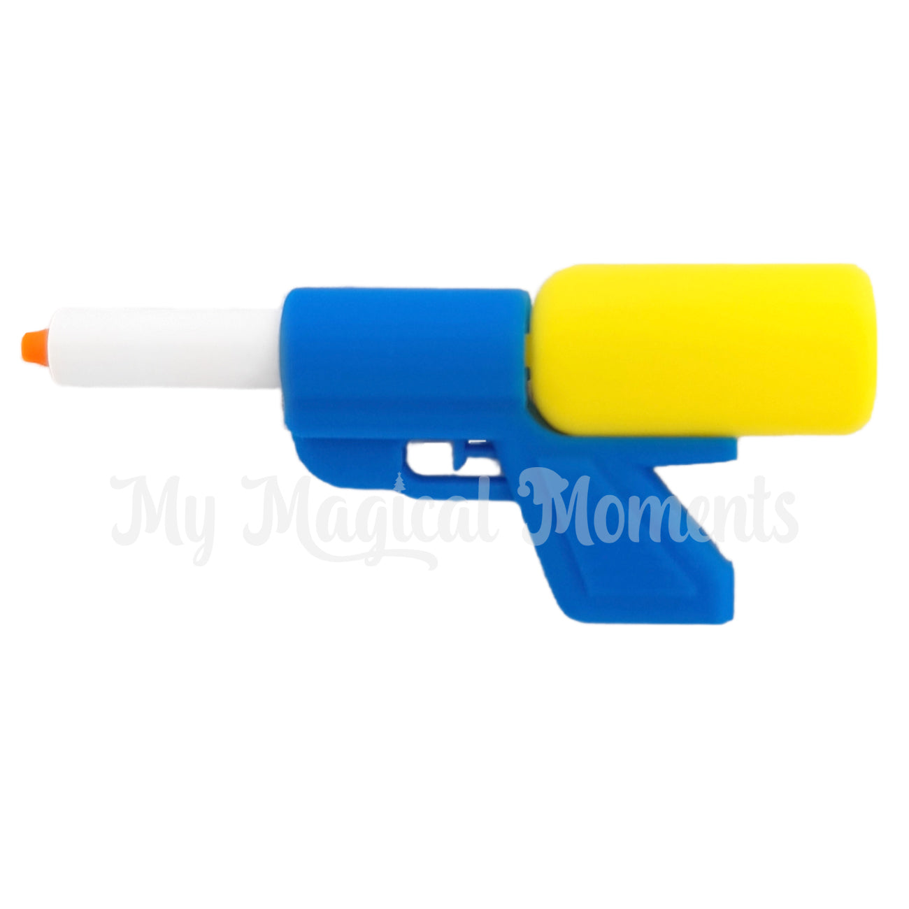 blue and yellow water gun elf prop