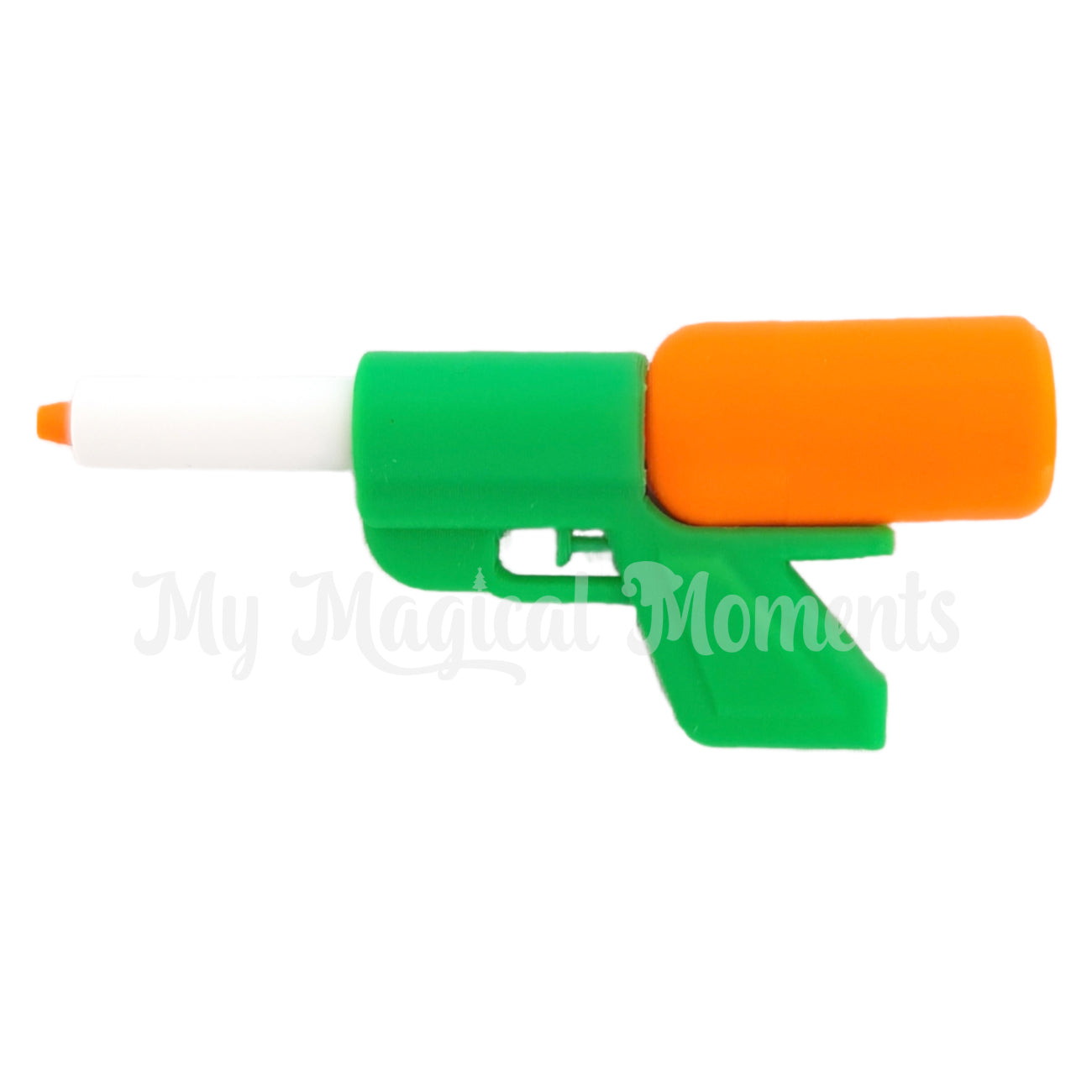 green and orange water gun elf prop