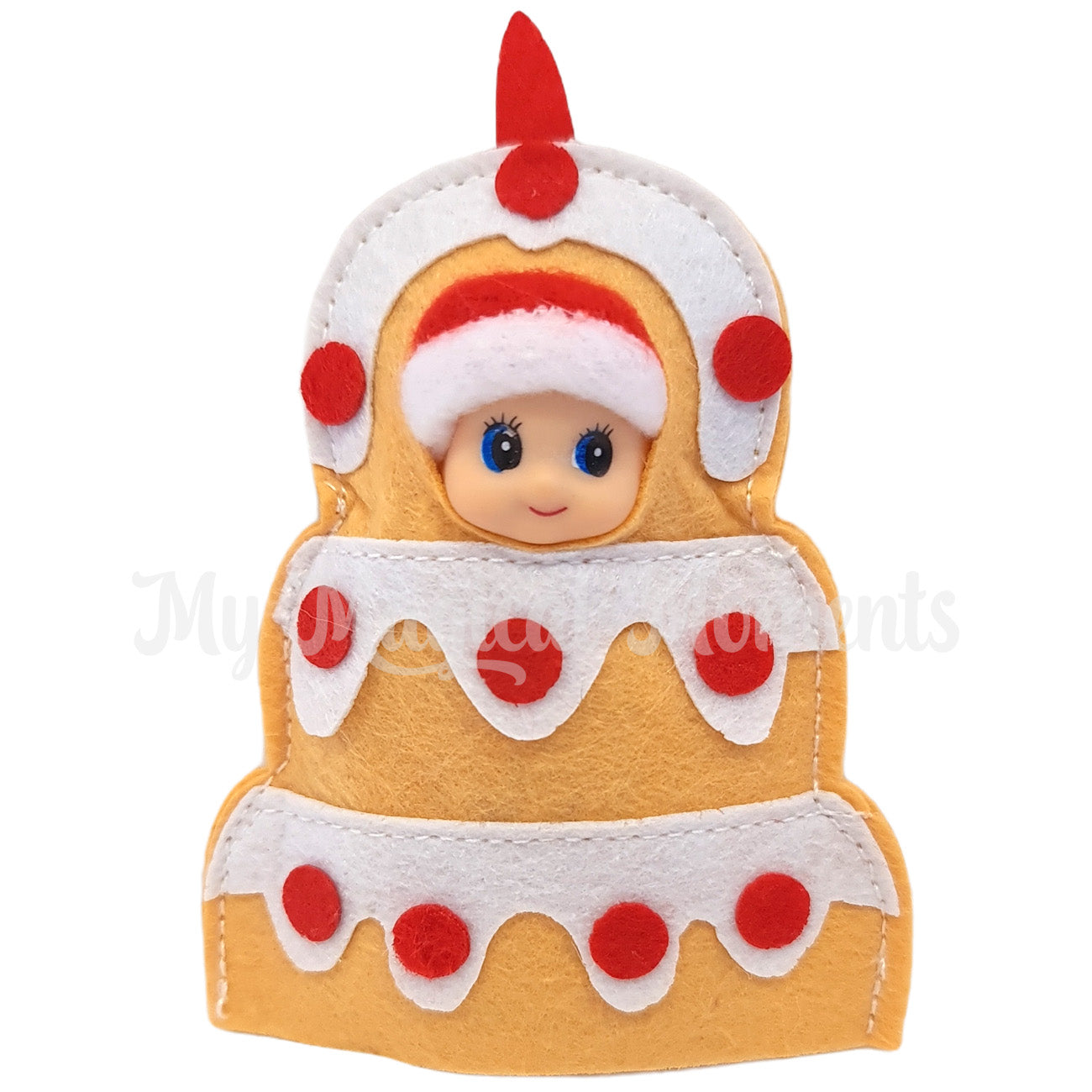 baby elf wearing a cake dress up