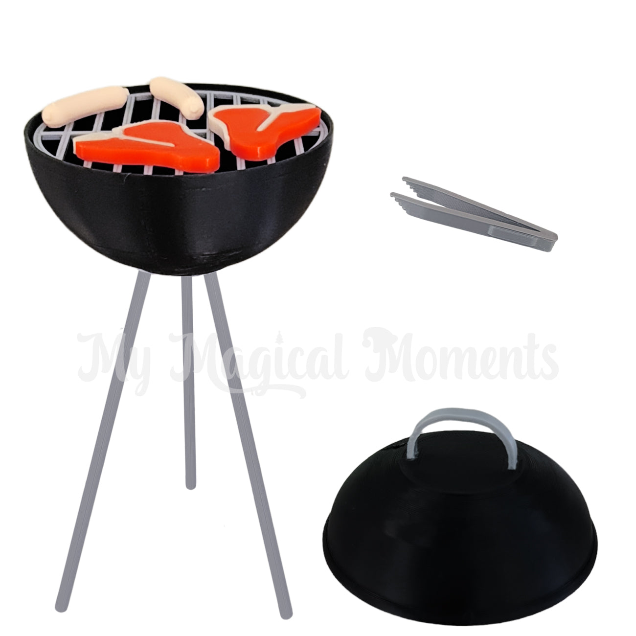 miniature elf barbeque with steaks and sausages