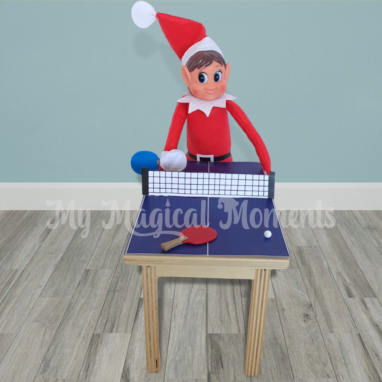 elves behavin badly playing ping pong with his table and paddles