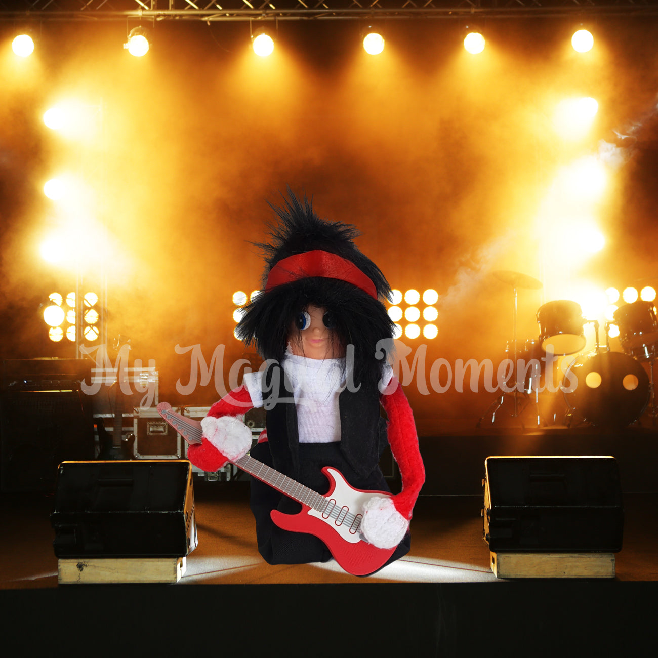 Rockstar elf with red electric guitar