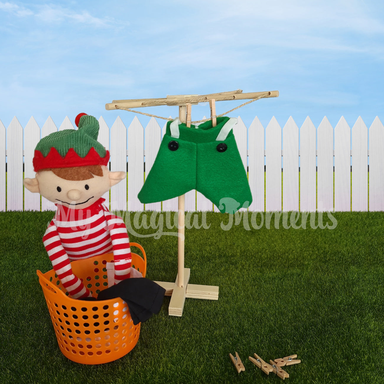 Elf for Christmas doing laundry