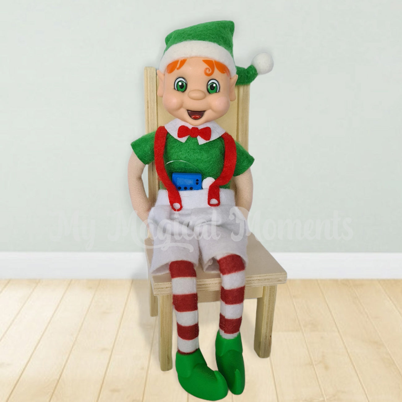Orange hair boy elf wearing a insulin mini elf prop