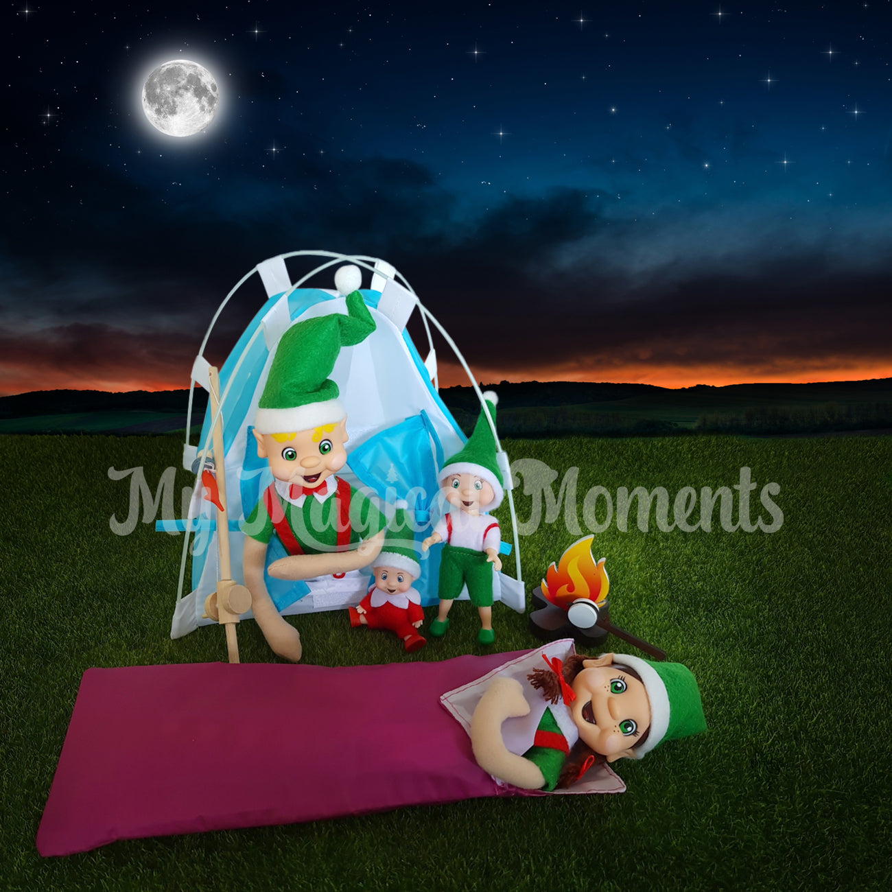 Elves Camping with a miniature tent