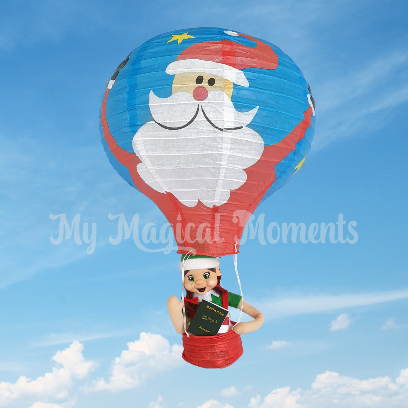 Elf flying in a hot air balloon