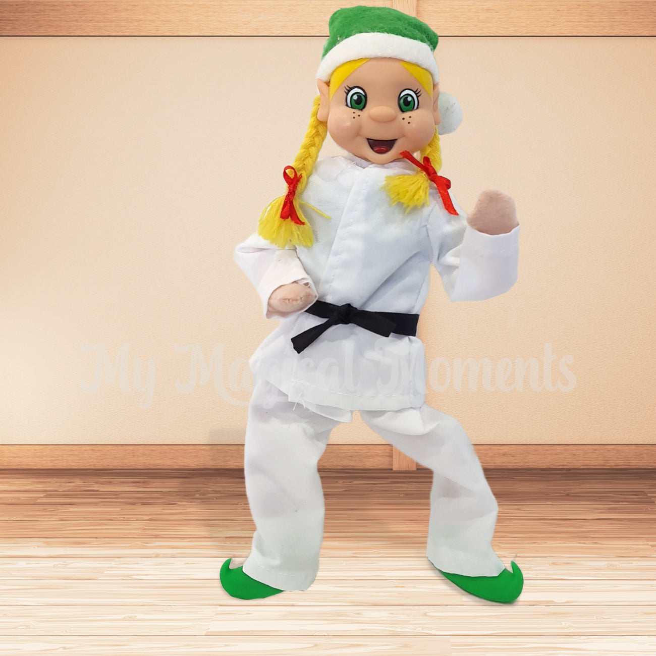 elf wearing a karate costume