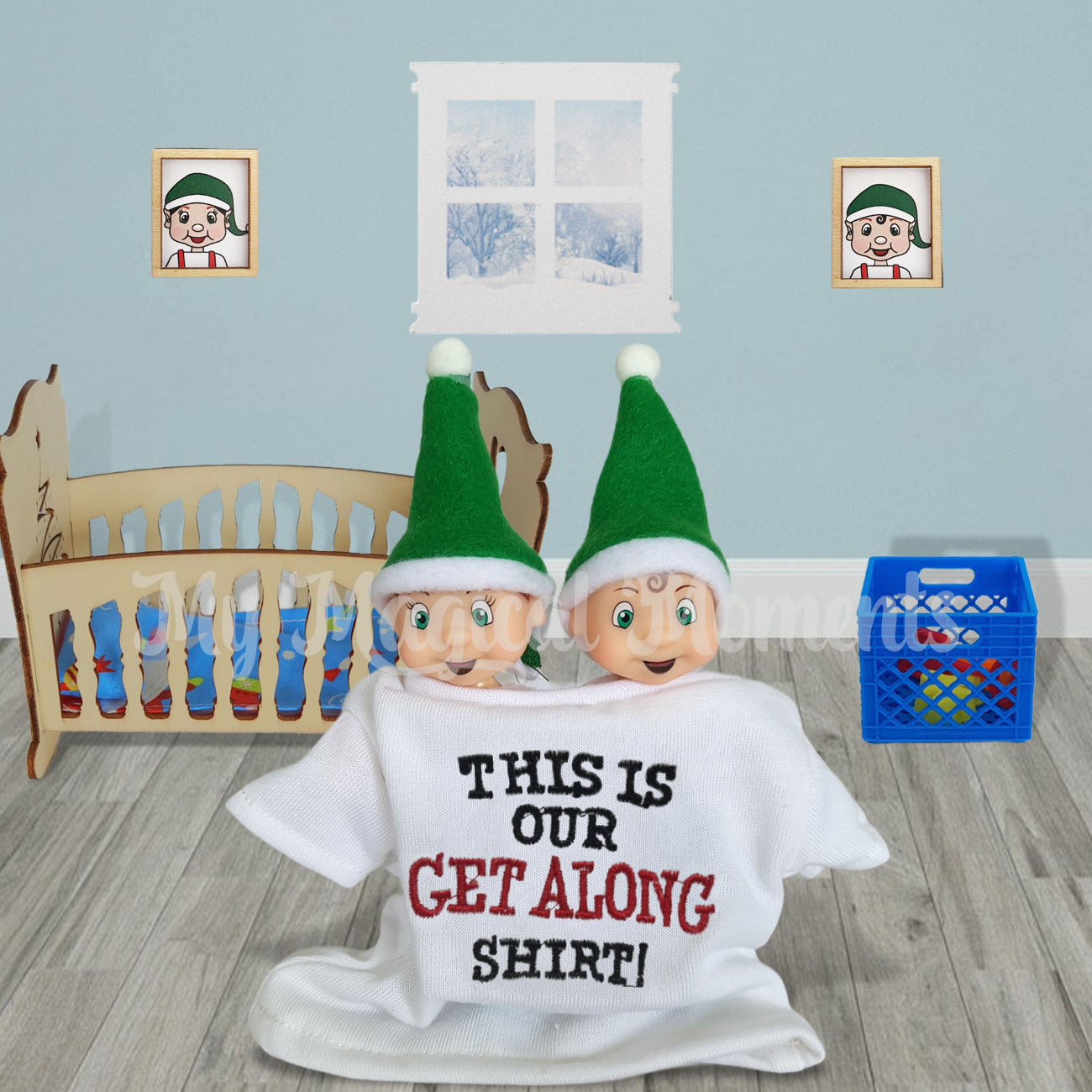 toddler elves wearing a get along shirt