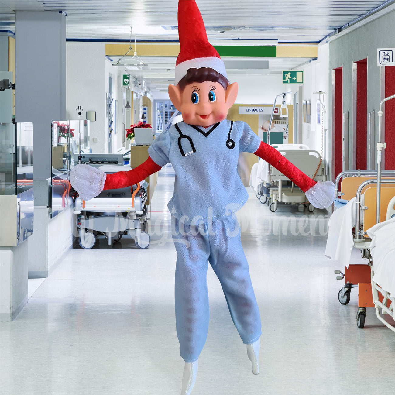 Elves behavin badly dressed as a nurse in a hospital ward
