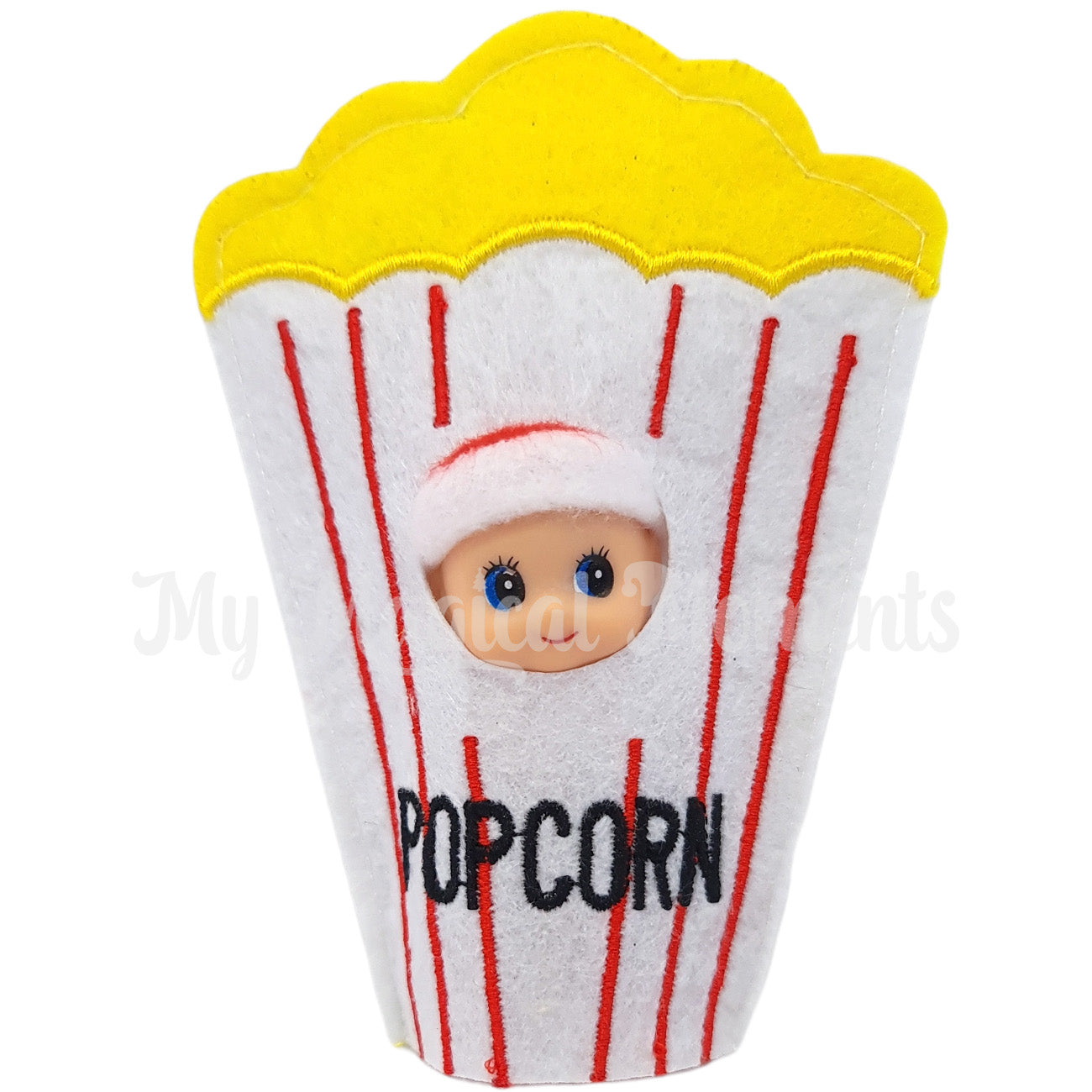 Elf baby in a popcorn suit
