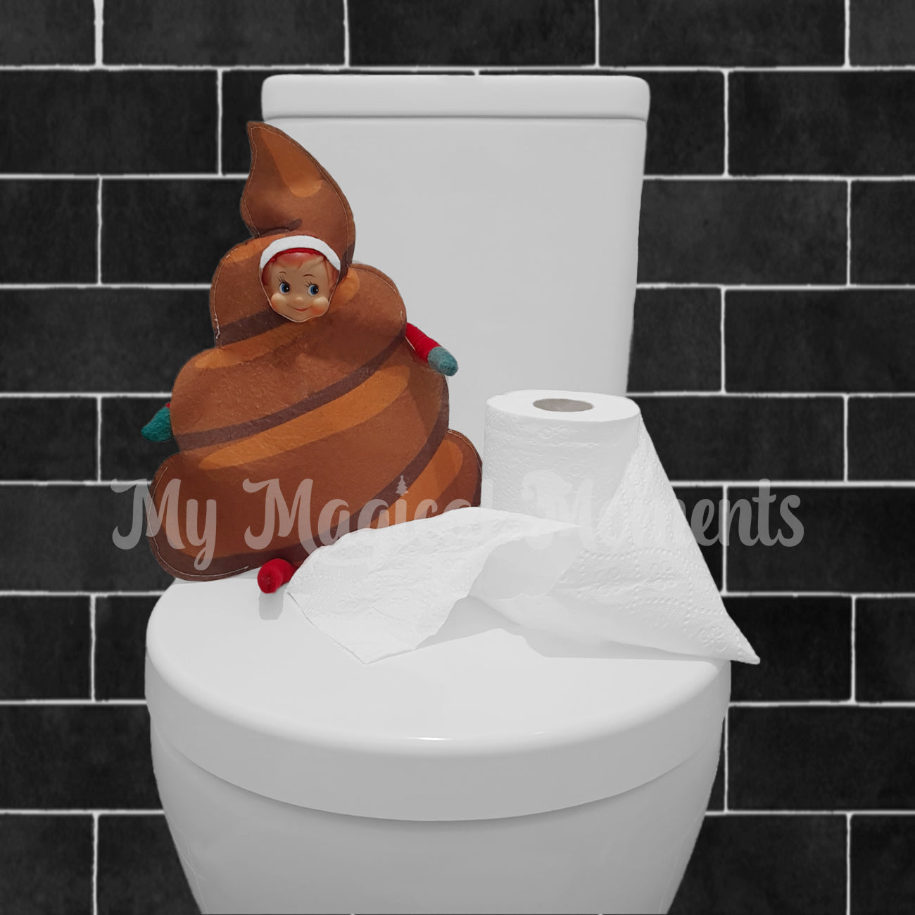 elf toilet prank dressed as poo