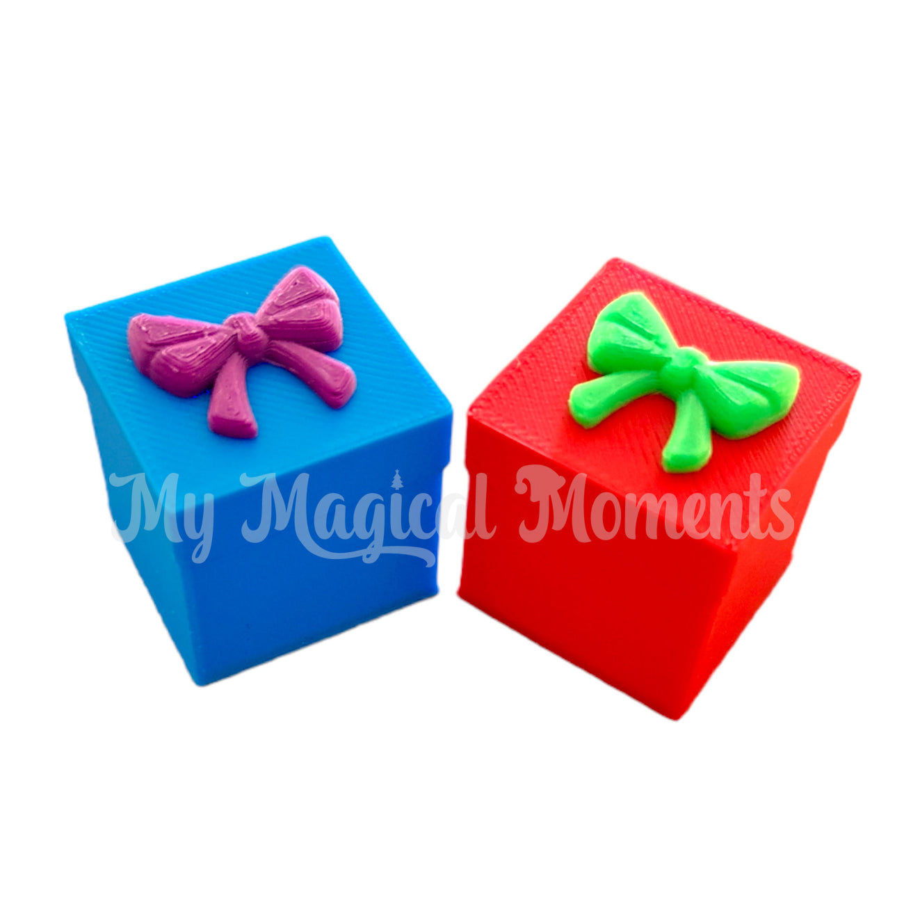 Red and green bowed present or blue and purple bowed elf sized miniature present