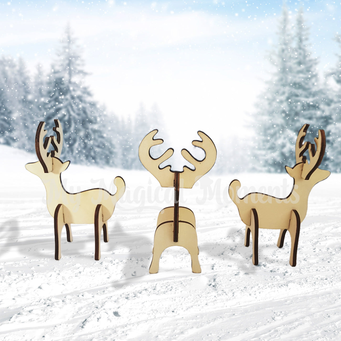 Wooden reindeer figures