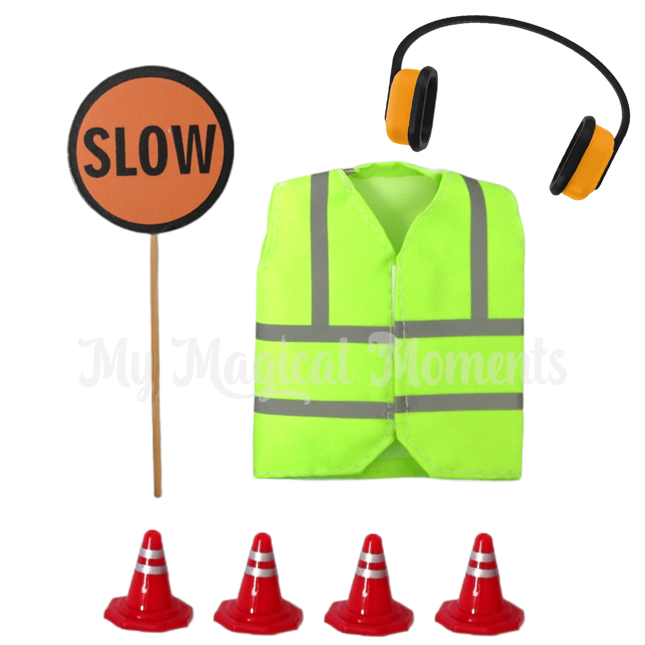 Road worker elf outfit with headphones