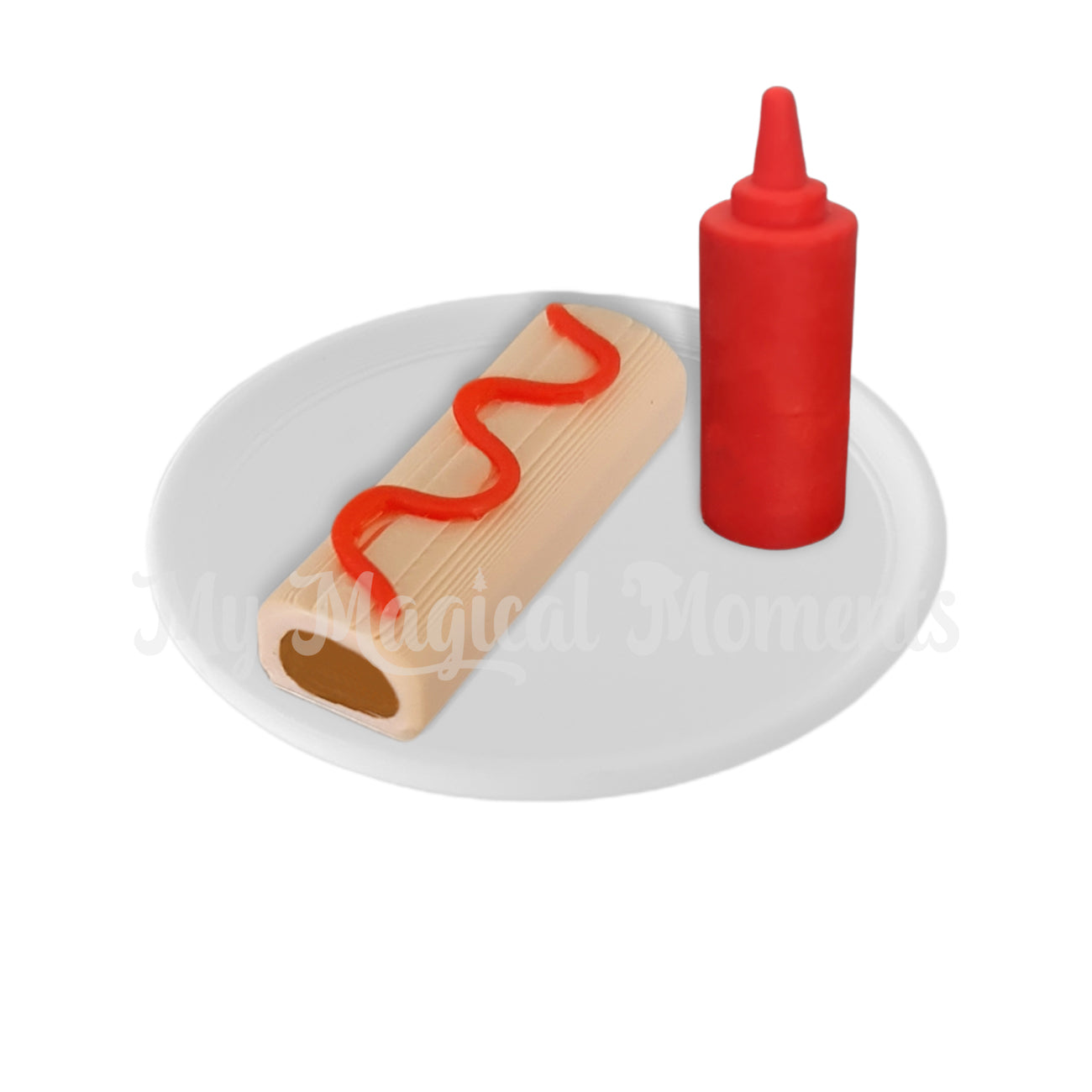 Miniature sausage roll on a plate with sauce