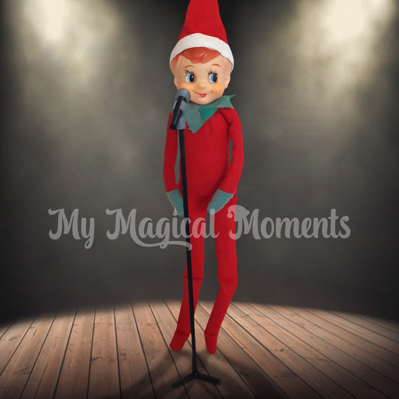 Elf singing in a miniature microphone