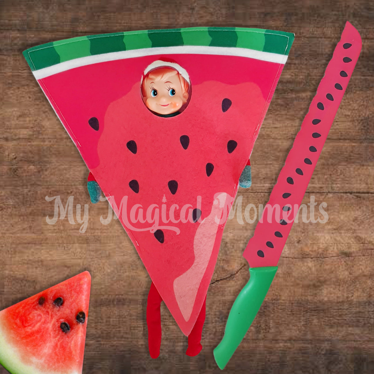 Elf wearing a watermelon outfit