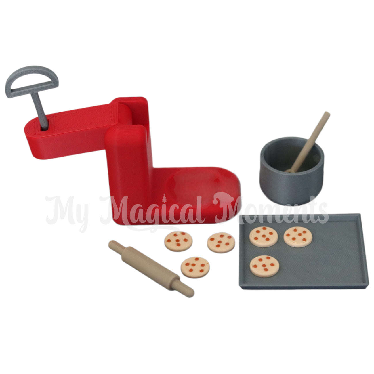 Open Miniature mixer with bowl, cookies, rolling pin